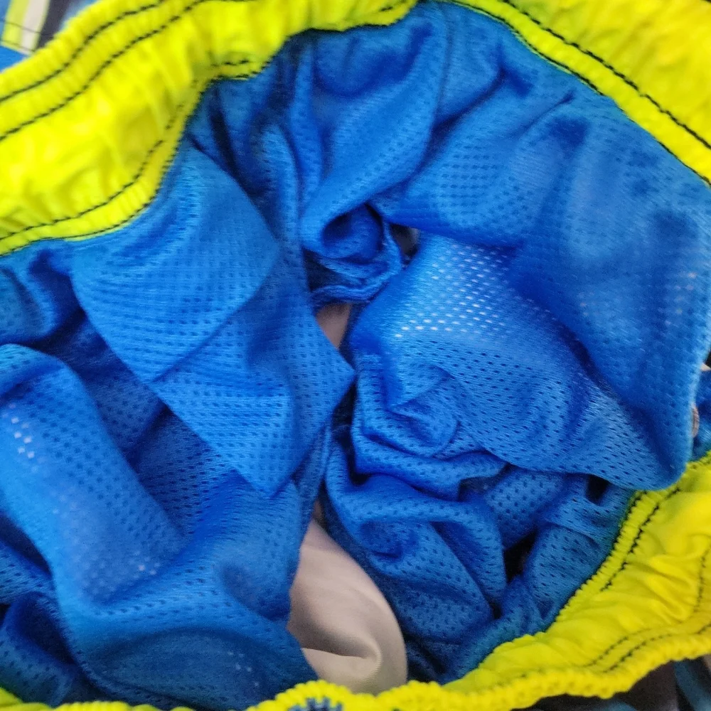 Nike Swim Trunks, Mens XL Board Shorts Mesh Lined,‎ Blue Neon Drawstring Waist
